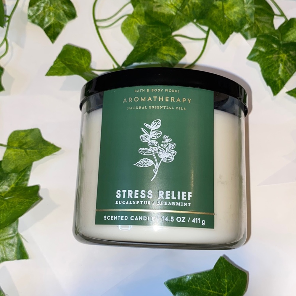 BBW Aromatherapy Stress Relief Eucalyptus + Spearmint 3 Wick Candle 14.5 oz